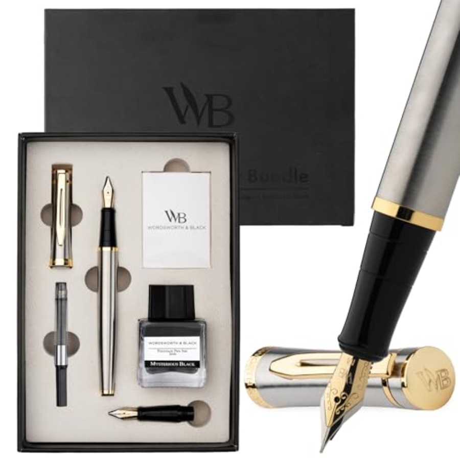 Fountain Pen Bottled Ink - Fountain Pen Set, 18K Gilded Medium