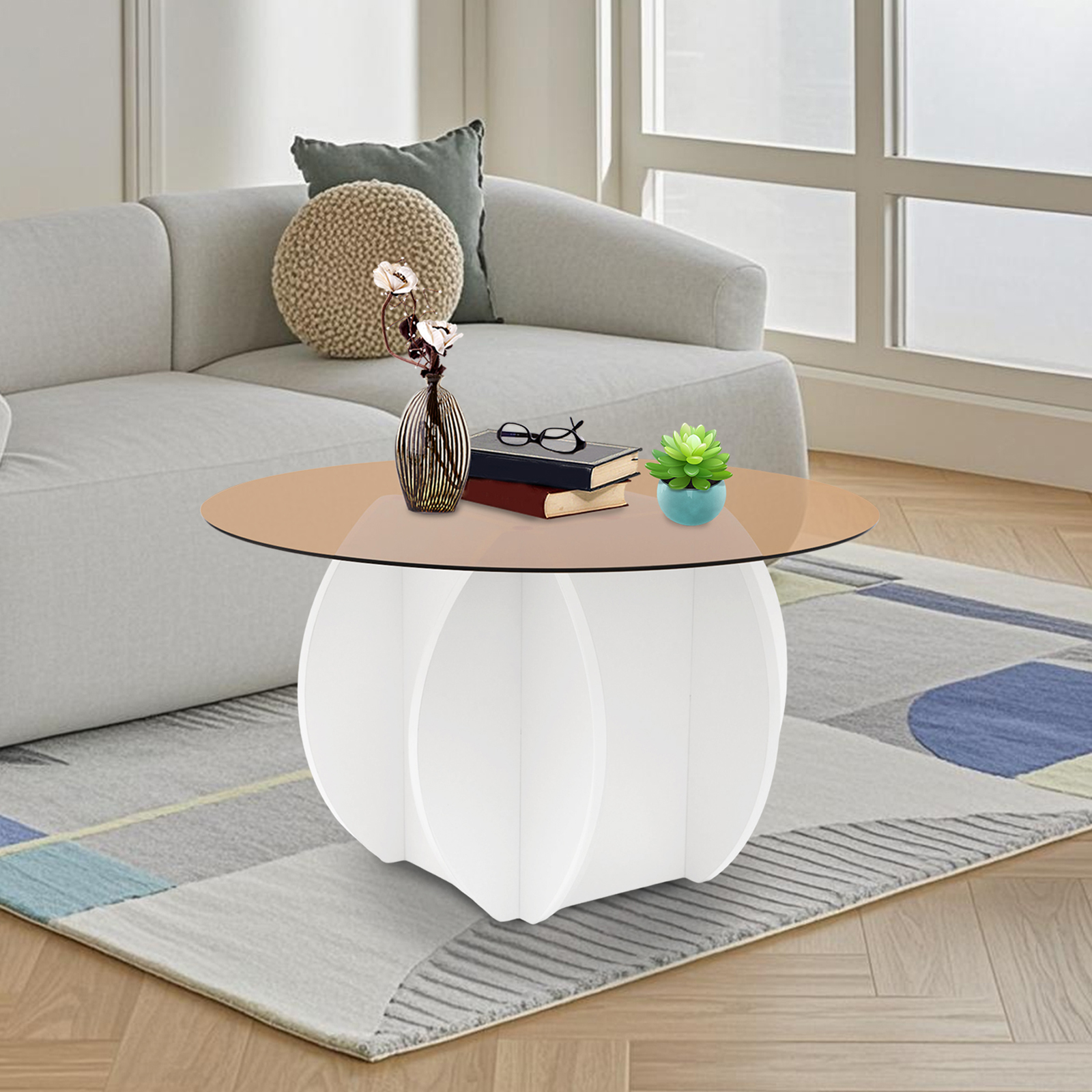 Modern Round Coffee Table 27.6 - Book Weight Glass 评论和价格