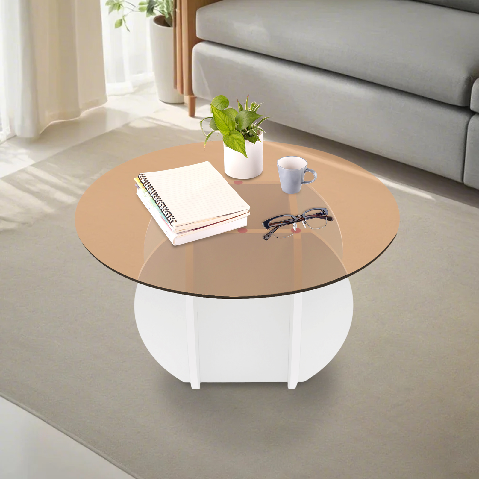 Modern Round Coffee Table 27.6 - Book Weight Glass 评论和价格