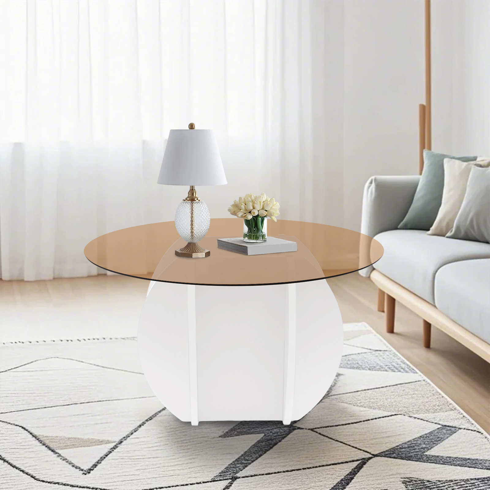 Modern Round Coffee Table 27.6 - Book Weight Glass 评论和价格