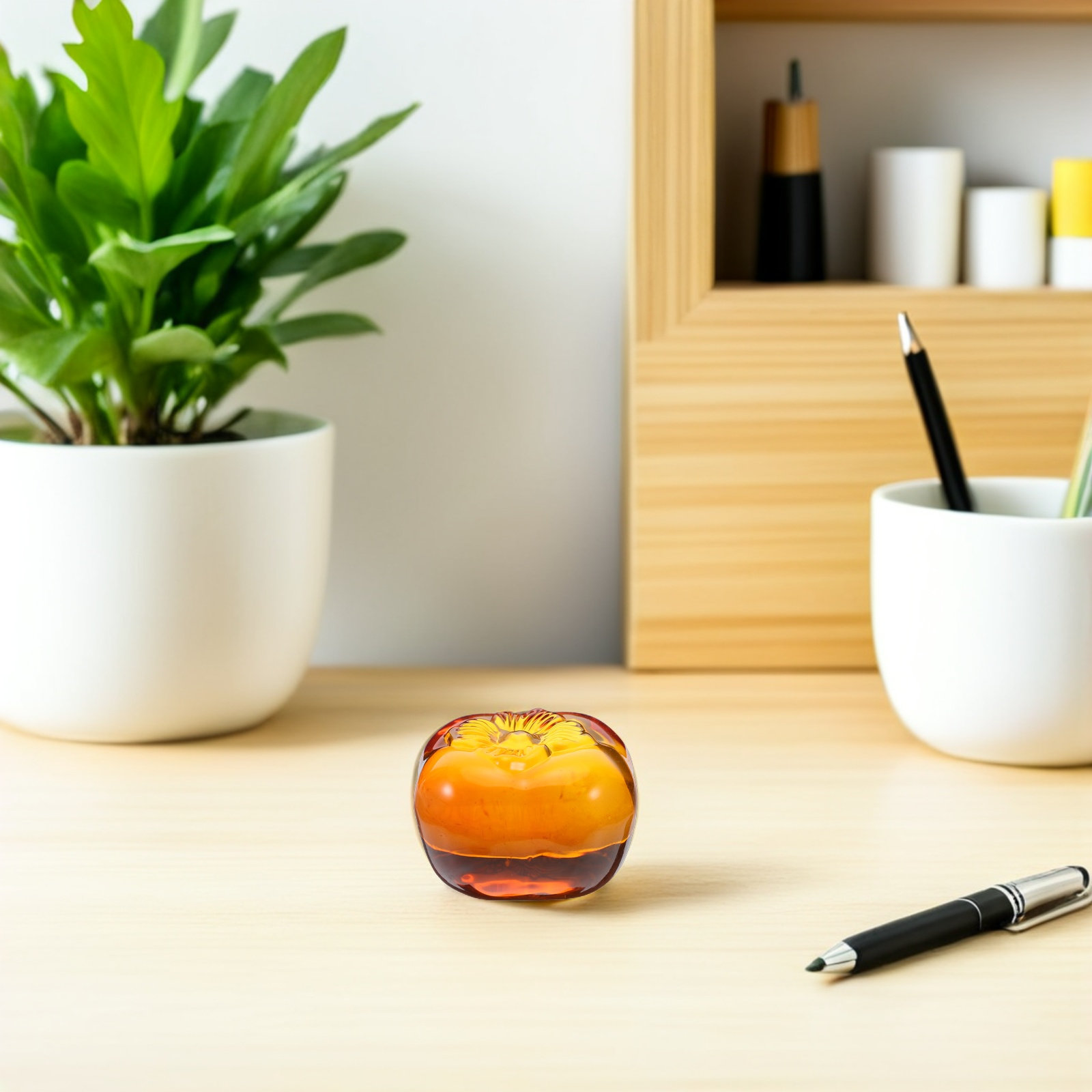 Heavy Glass Persimmon Paperwei - Book Weight Glass 评论和价格