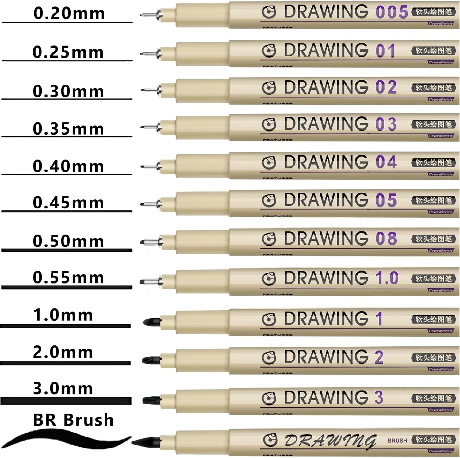 12 Black Fine Line Drawing Pen - Archive Box Set 评论和价格