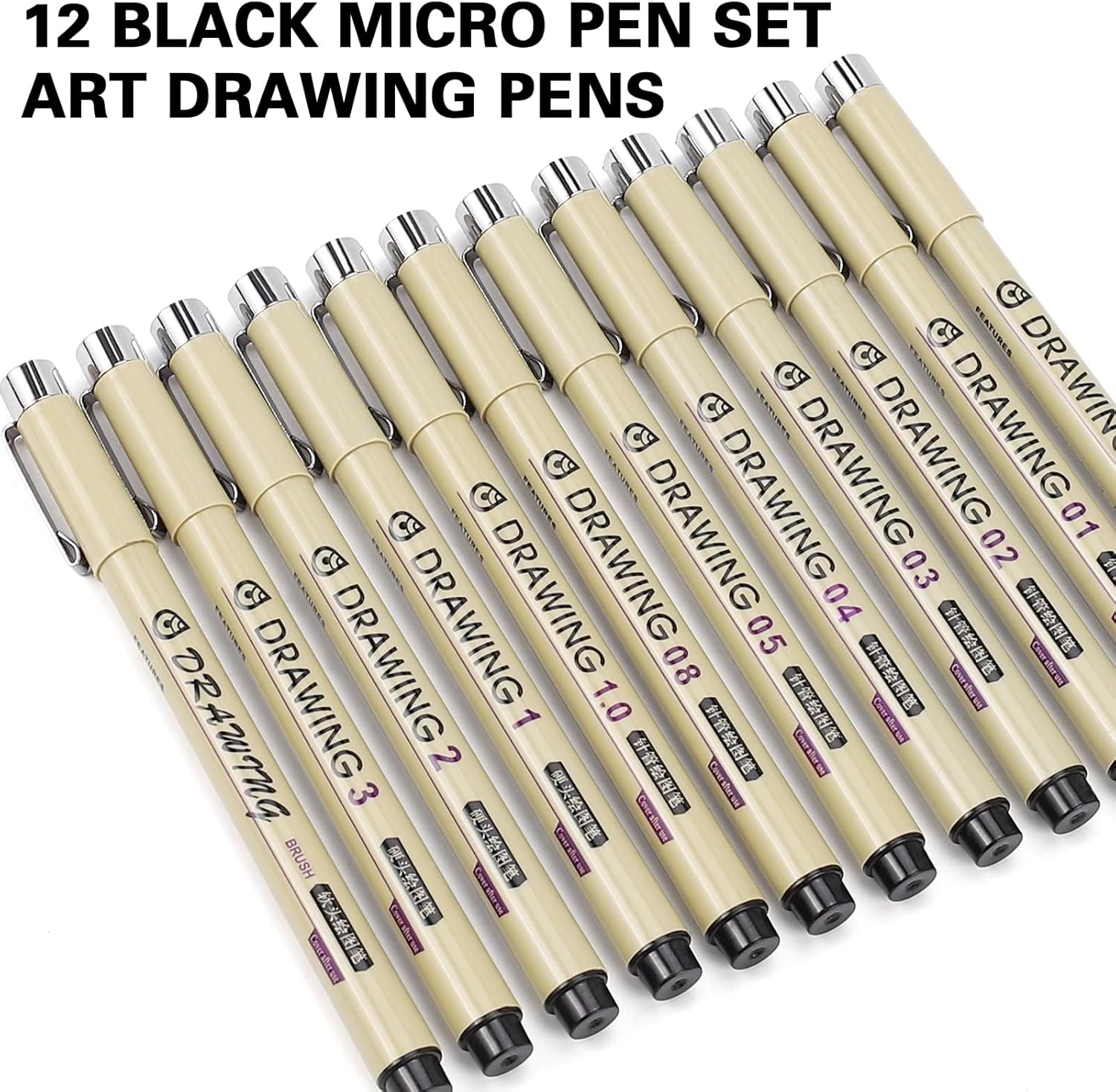 12 Black Fine Line Drawing Pen - Archive Box Set 评论和价格