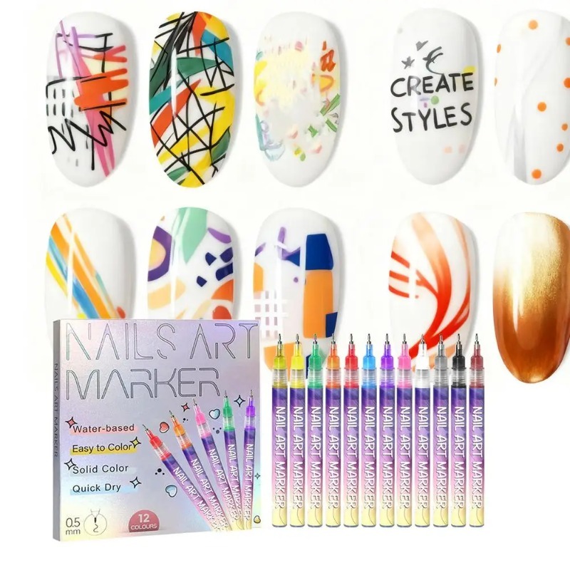 12Pcs/Set Multicolor Nail Art  - Correction Pen Fine 评论和价格