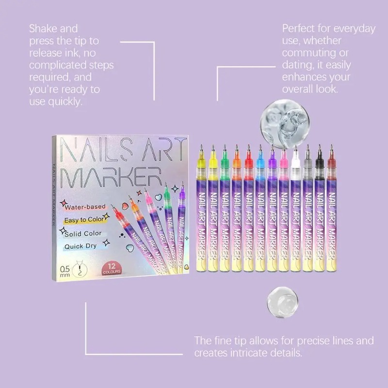 12Pcs/Set Multicolor Nail Art  - Correction Pen Fine 评论和价格