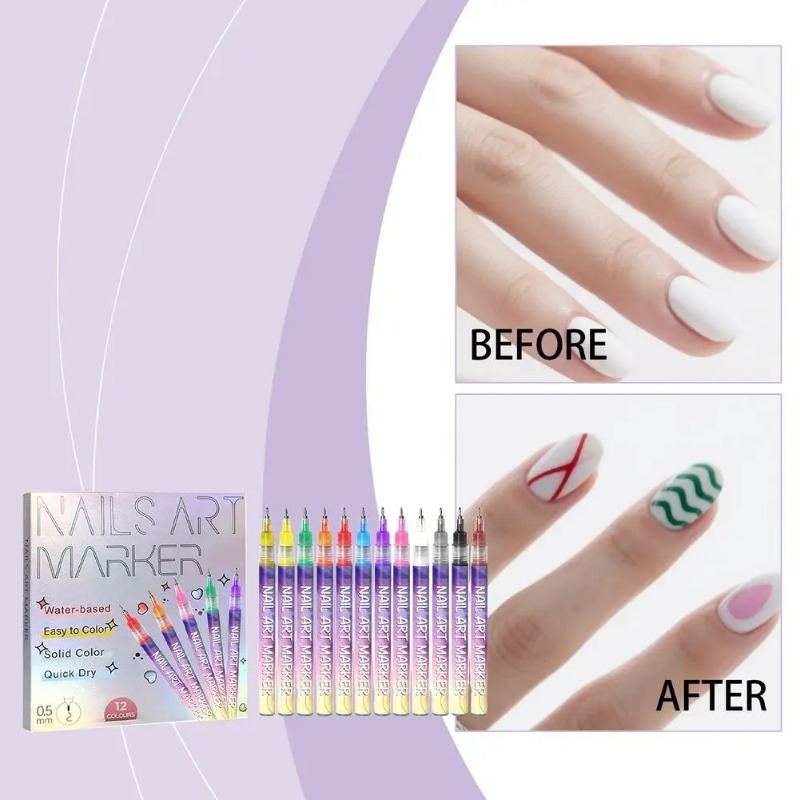12Pcs/Set Multicolor Nail Art  - Correction Pen Fine 评论和价格