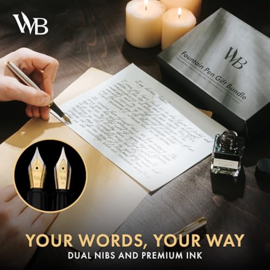 Fountain Pen Set, 18K Gilded M - Fountain Pen Bottled Ink 评论和价格