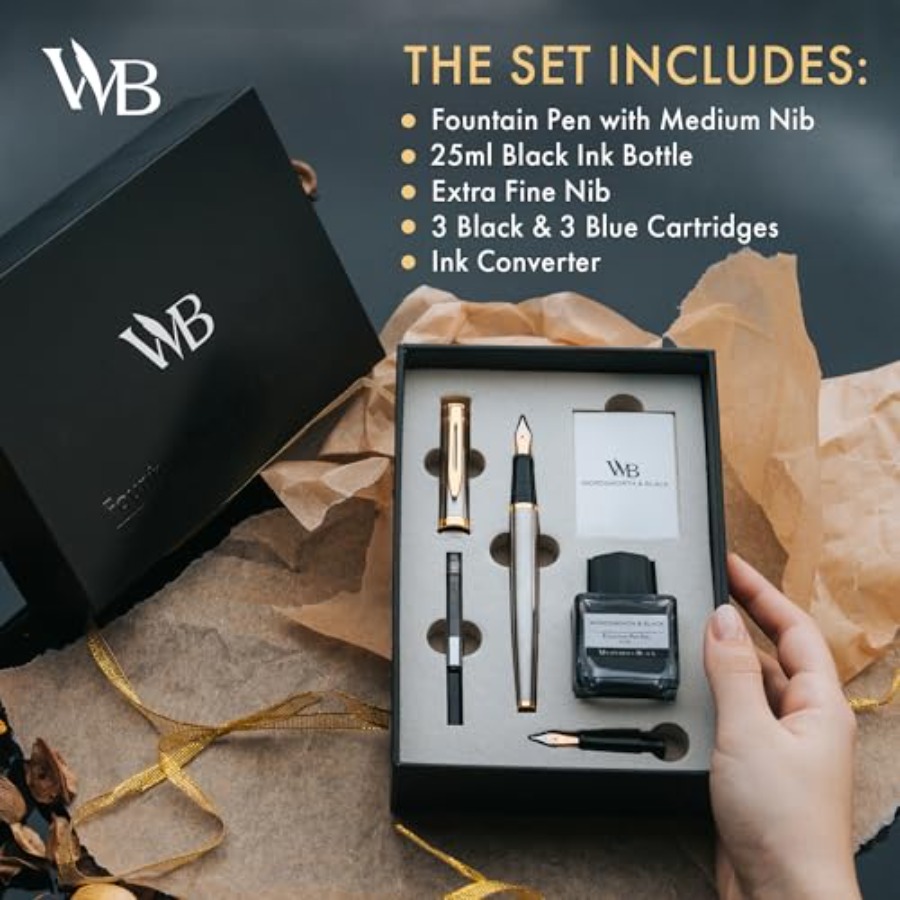 Fountain Pen Set, 18K Gilded M - Fountain Pen Bottled Ink 评论和价格